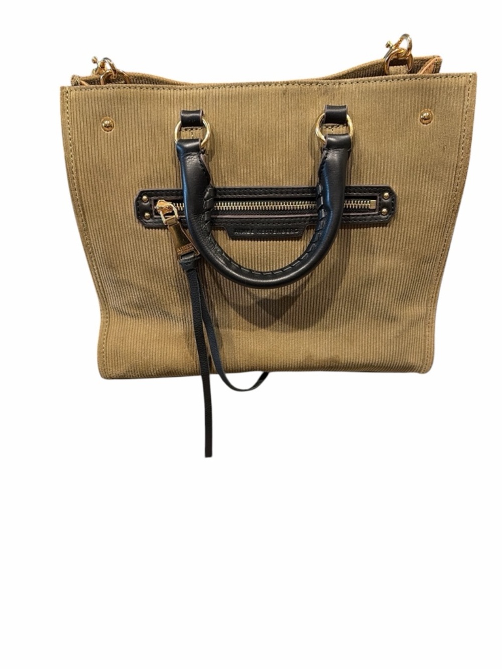 Aimee Kestenberg Corduroy Satchel Bag Taupe & Black Gold Hardware - Picture 10 of 10